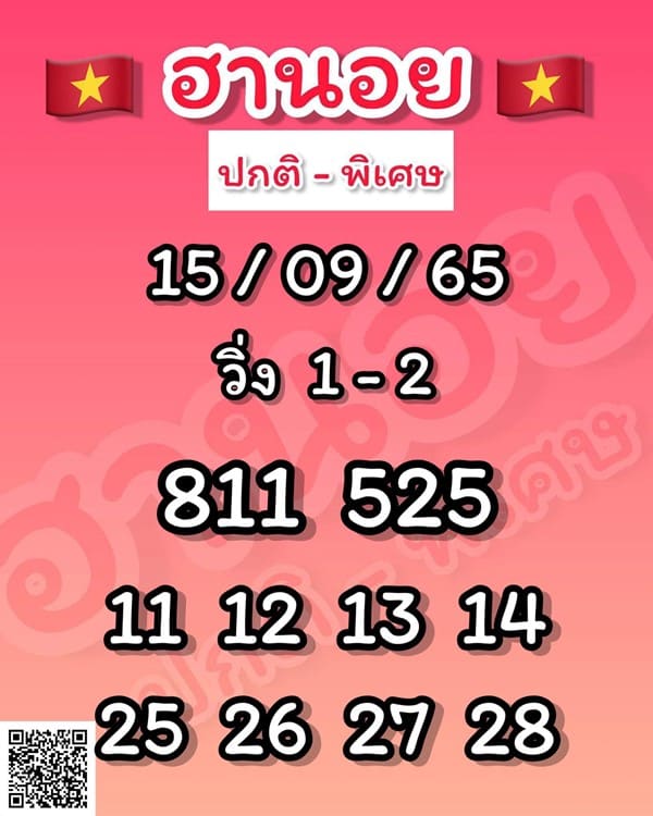 เลขเด็ดหวยฮานอย แนวทางหวยฮานอยวันนี้ 15 กย 65