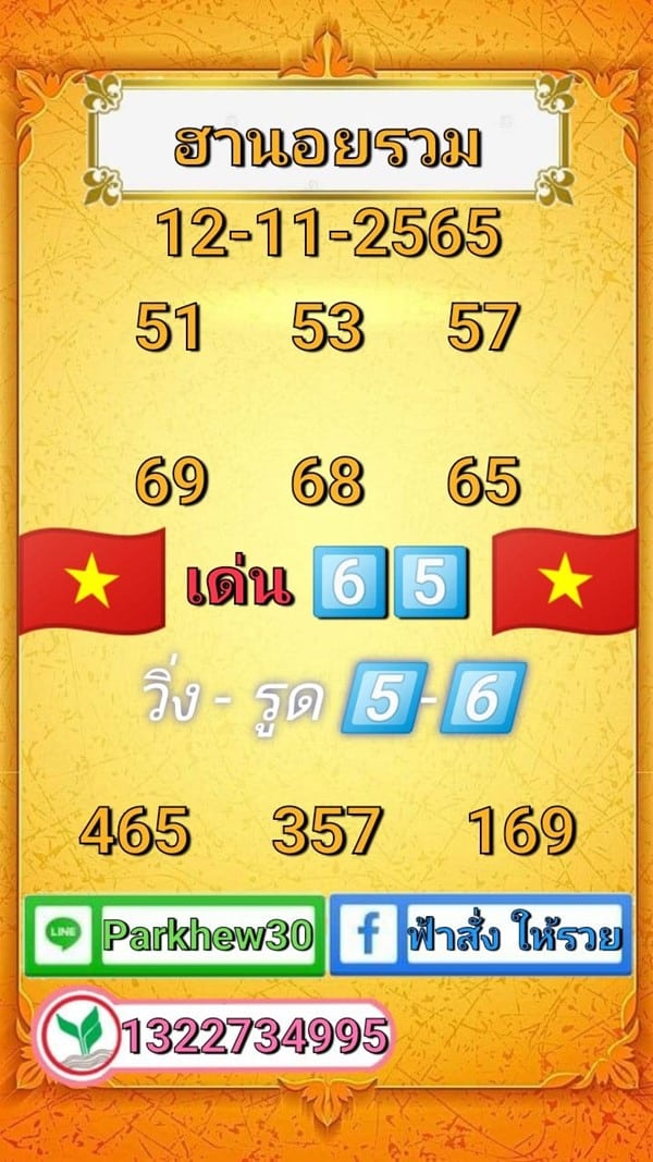 เลขเด็ดหวยฮานอย แนวทางหวยฮานอยวันนี้ 12 พย 65