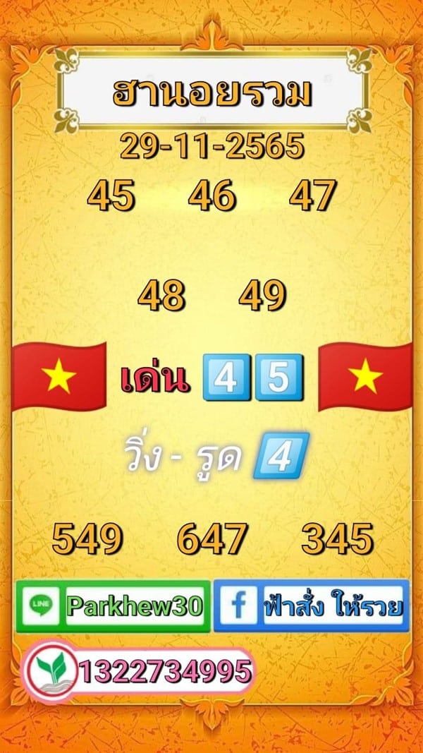 เลขเด็ดหวยฮานอย แนวทางหวยฮานอยวันนี้ 29 พย 65