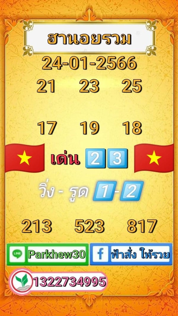 เลขเด็ดหวยฮานอย แนวทางหวยฮานอยวันนี้ 24 มค 66