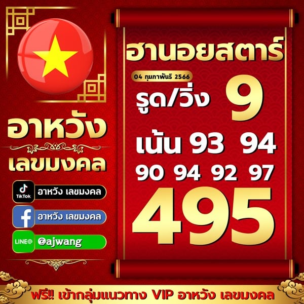 เลขเด็ดหวยฮานอย แนวทางหวยฮานอยวันนี้ 04 กพ 66