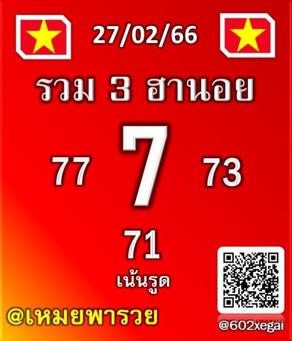 เลขเด็ดหวยฮานอย แนวทางหวยฮานอยวันนี้ 27 กพ 66
