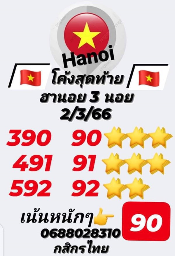 เลขเด็ดหวยฮานอย แนวทางหวยฮานอยวันนี้ 02 มีค 66