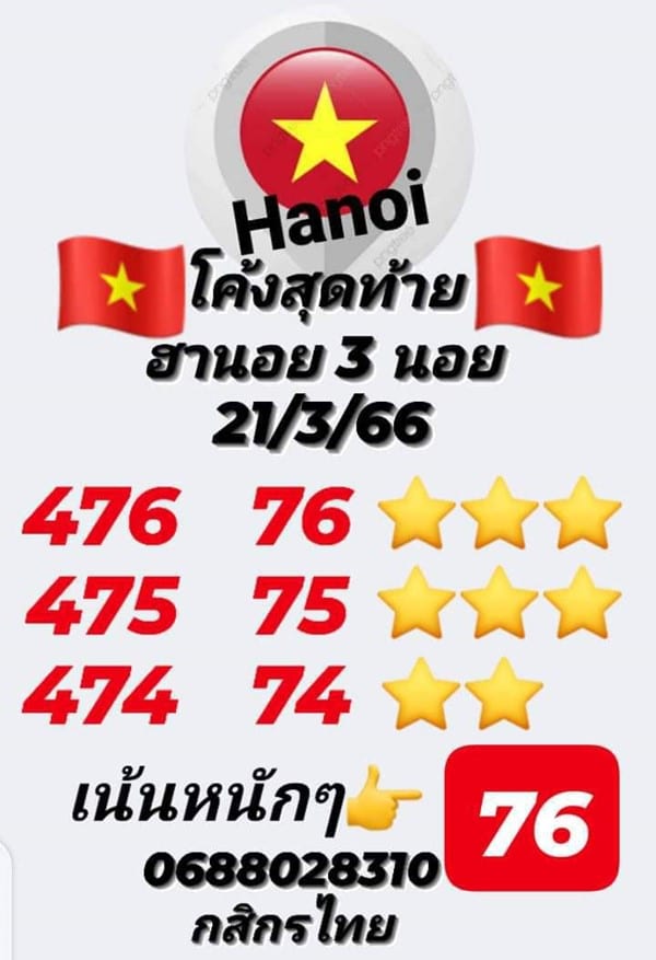 เลขเด็ดหวยฮานอย แนวทางหวยฮานอยวันนี้ 21 มีค 66