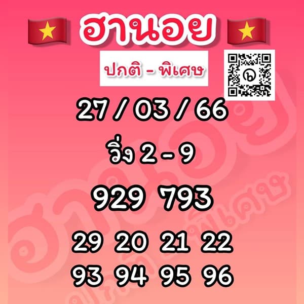 เลขเด็ดหวยฮานอย แนวทางหวยฮานอยวันนี้ 27 มีค 66