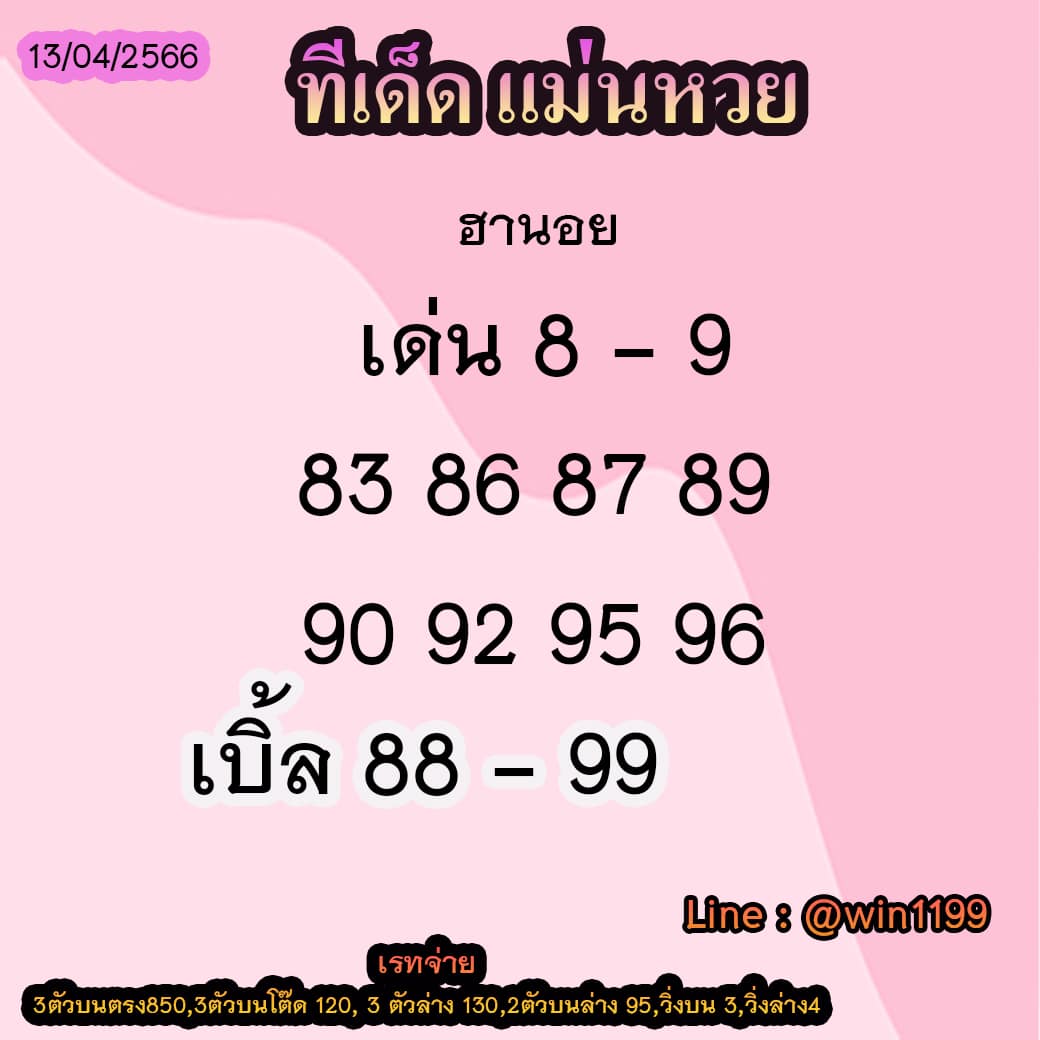 เลขเด็ดหวยฮานอย แนวทางหวยฮานอยวันนี้ 13 เมย 66