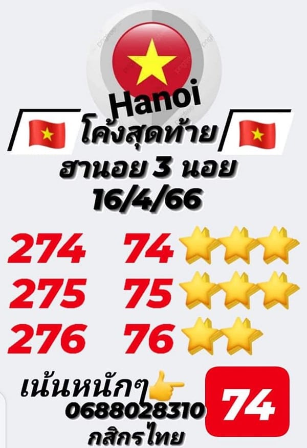 เลขเด็ดหวยฮานอย แนวทางหวยฮานอยวันนี้ 16 เมย 66