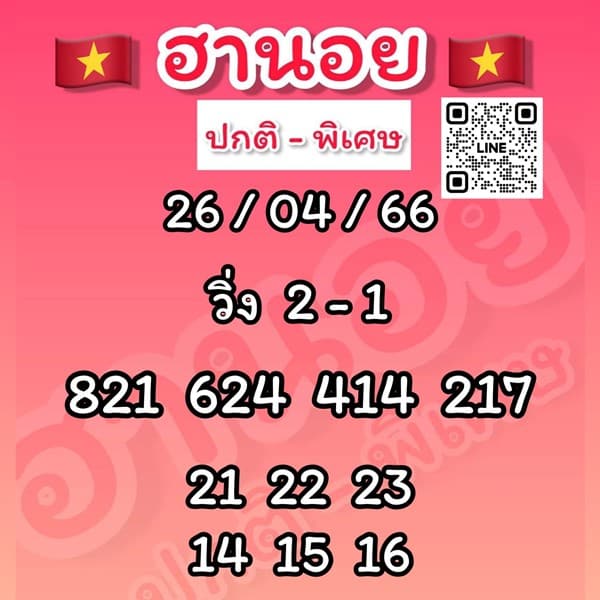 เลขเด็ดหวยฮานอย แนวทางหวยฮานอยวันนี้ 26 เมย 66