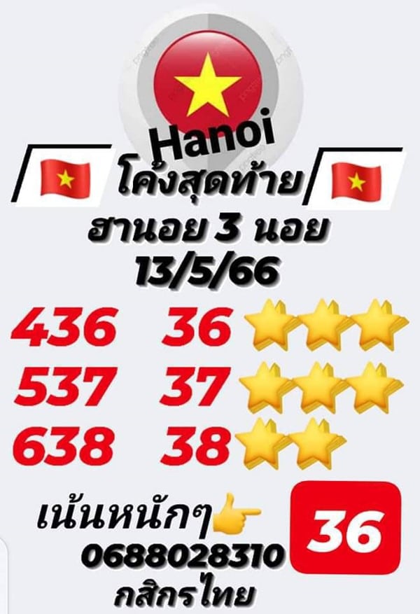 เลขเด็ดหวยฮานอย แนวทางหวยฮานอยวันนี้ 13 พค 66