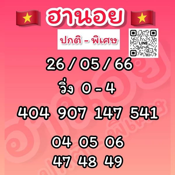 เลขเด็ดหวยฮานอย แนวทางหวยฮานอยวันนี้ 26 พค 66