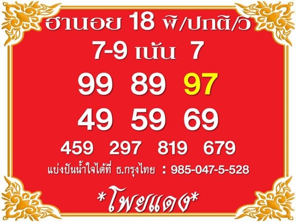 เลขเด็ดหวยฮานอย แนวทางหวยฮานอยวันนี้ 18 มิย 66
