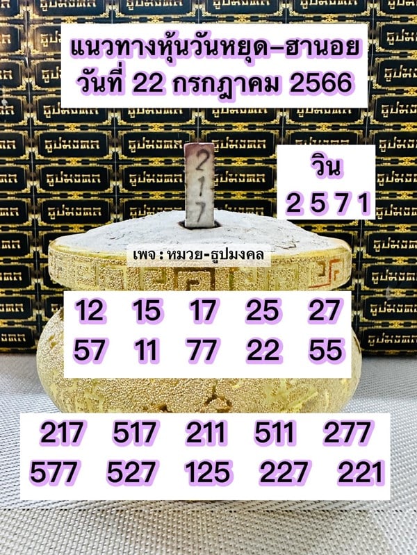 เลขเด็ดหวยฮานอย แนวทางหวยฮานอยวันนี้ 22 กค 66