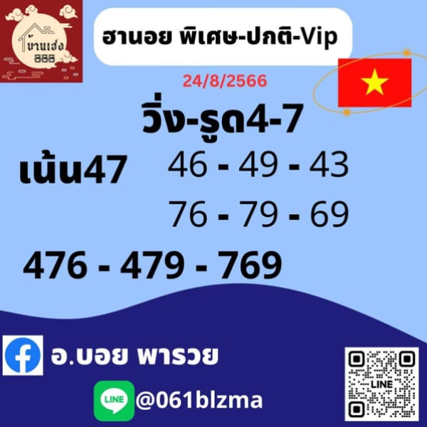 เลขเด็ดหวยฮานอย แนวทางหวยฮานอยวันนี้ 24 สค 66