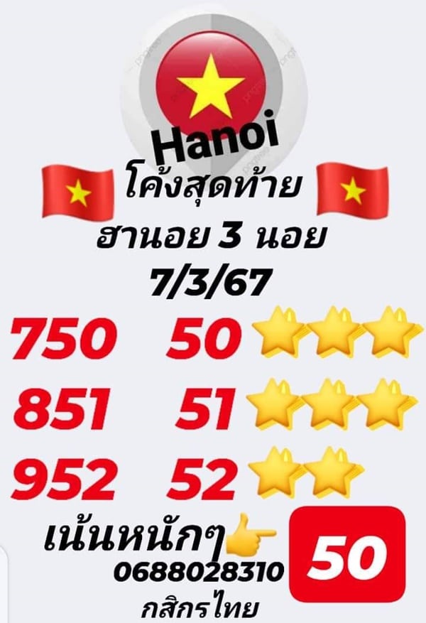 เลขเด็ดหวยฮานอย แนวทางหวยฮานอยวันนี้ 07 มีค 67